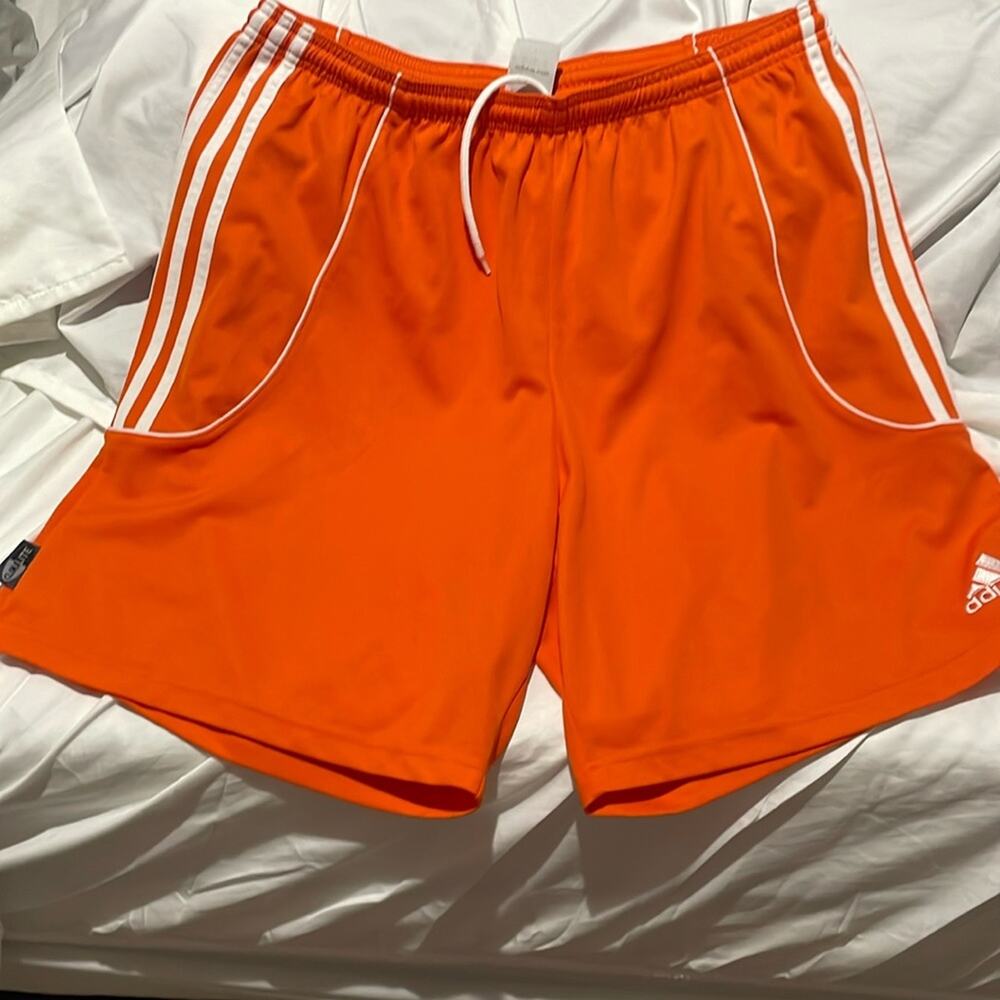 Adidas XL orange white workout shorts elastic waste drawstring guc